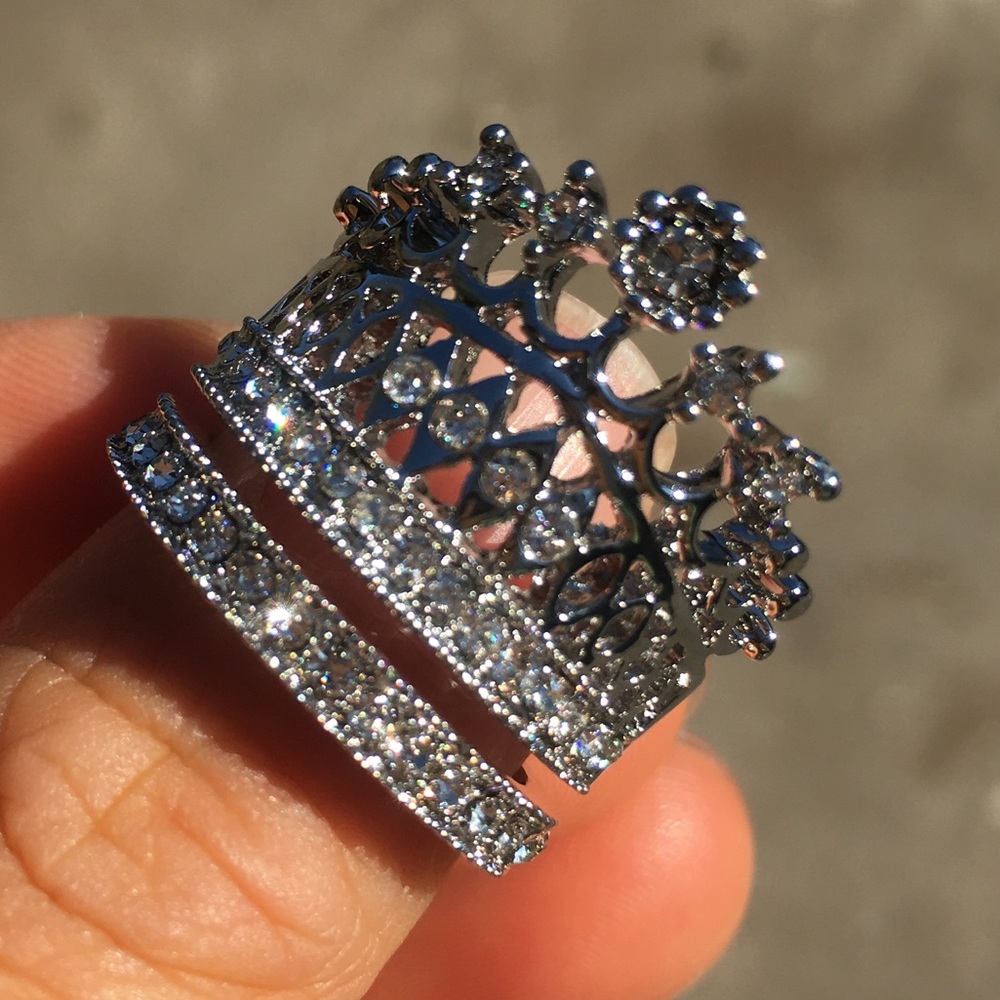 925 Silver Plated Princess Crown Ring 8